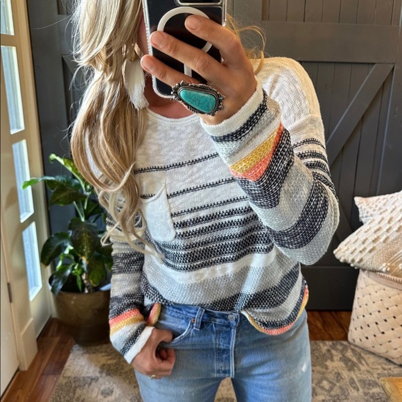 New Stripped Cotton Knit Top Pullover Lightweight Sweater Long Sleeve Shirt - Picture 5 of 10